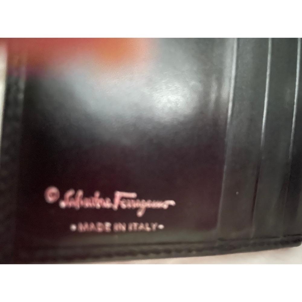 Salvatore Ferragamo Black Leather Gancini Bifold Wallet Silver Logo #662 - Picture 3 of 8